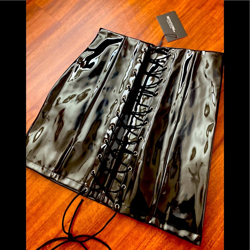 Black Vinyl Lace Up Mini Skirt